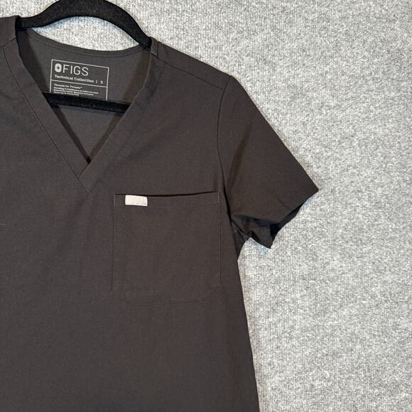 Figs Scrub Shirt Adult Small Black Vneck Short Sleeve Medical Uniform Stretch - Picture 4 of 10